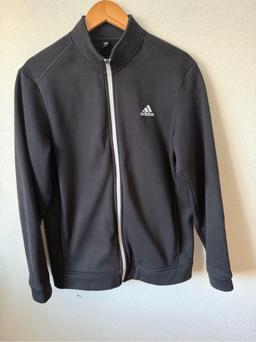 adidas Men's Black Full-Zip Track Sweater with White Zip